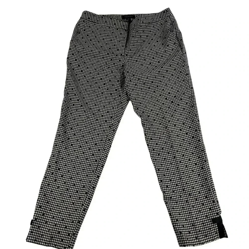 Talbots Women 8 Gingham Plaid Black White Polka Dot Wool Blend Ribbon Detail Car